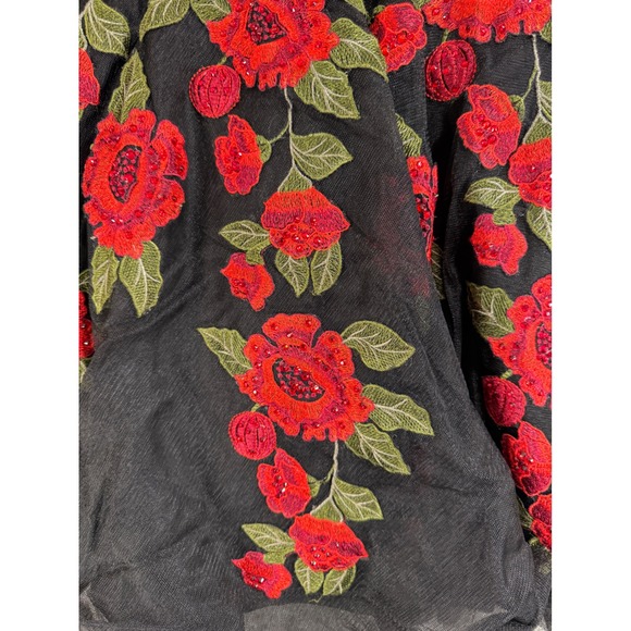 Embellished Jovani Beaded Crop Top & Floral Tulle Skirt Set Women's - Picture 14 of 16